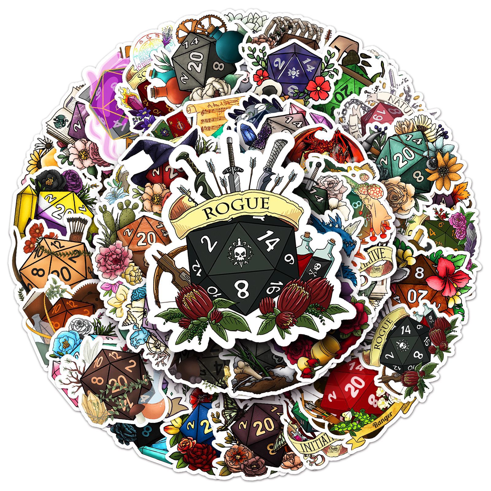 50PCS Polyhedral Dice Stickers - Board Game Quote recension och pris