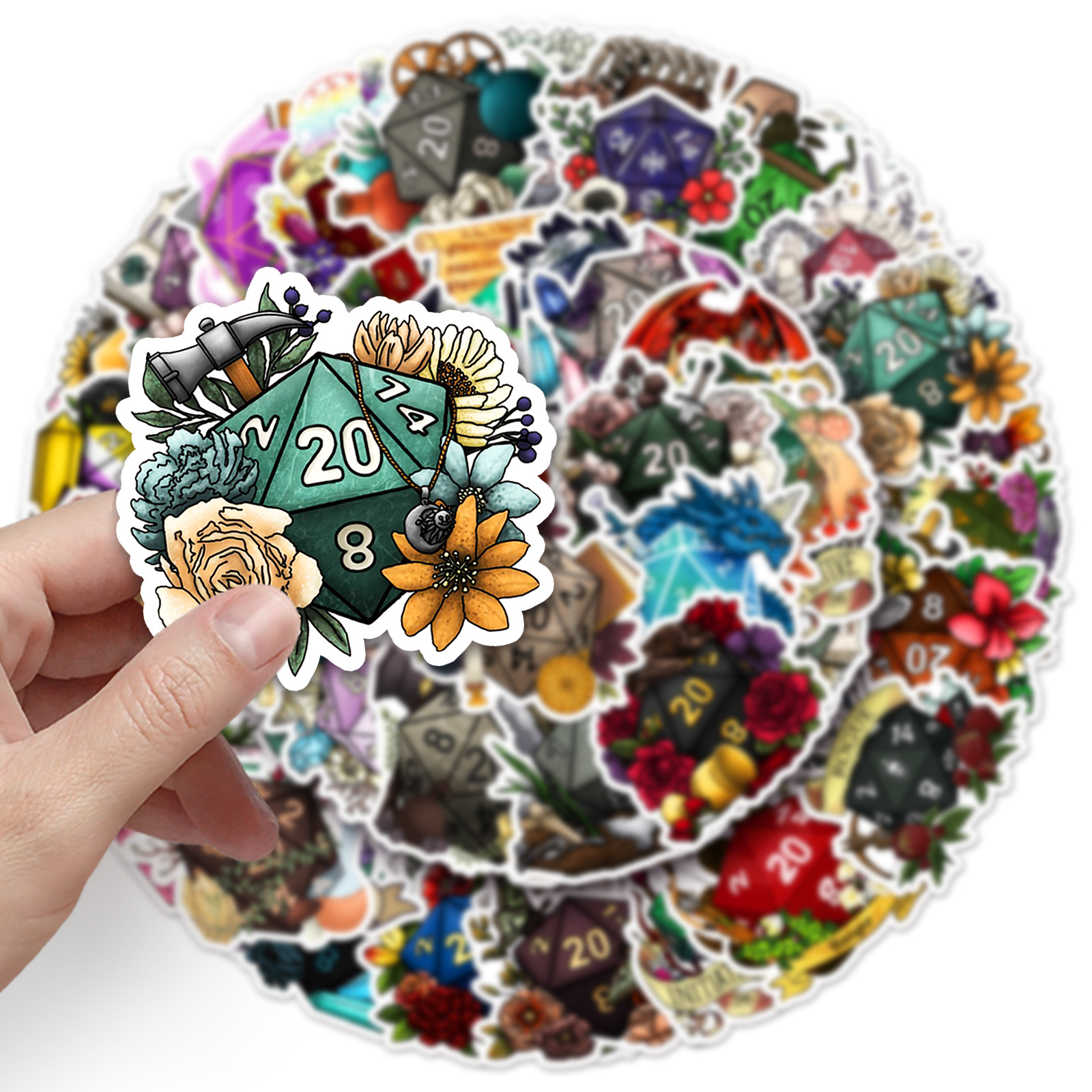 50PCS Polyhedral Dice Stickers - Board Game Quote recension och pris
