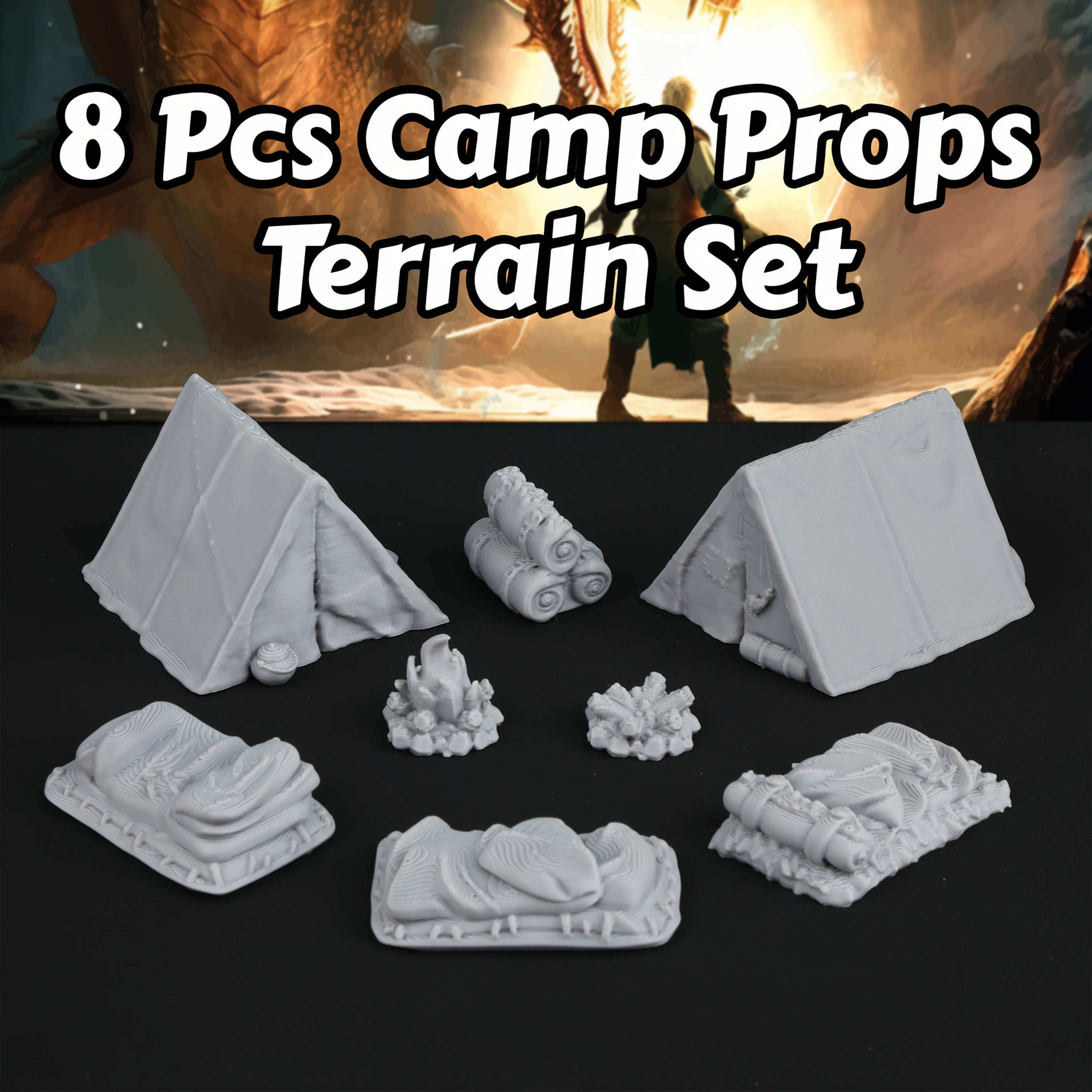 8pcs RPG Adventurer's Camp Min - Miniature Terrain Set recension och pris
